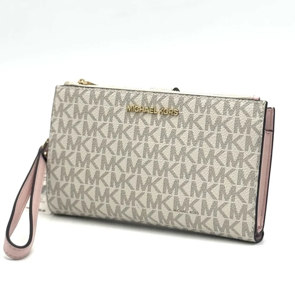 Michael Kors Large Double Zip Wallet Wristlet Powder Blush Multi - Picture 3 of 9